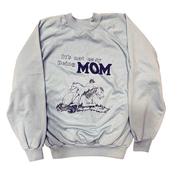 Vintage 80s Size XXL Blue Its Not Easy Being Mom Horse Sweatshirt Equestrian - Picture 1 of 12
